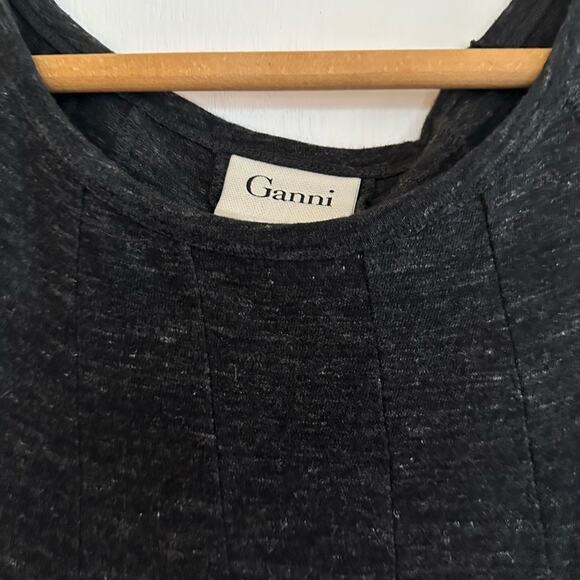 Ganni x Anthropologie Charcoal Scoop Neck Fit Flare Mini Cotton Dress Small - Picture 3 of 6